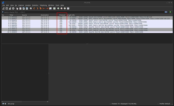 WireShark does not decode DNS on TCP port 5335