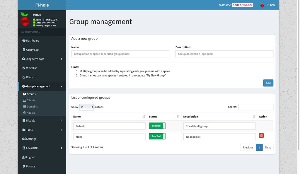 List Of Configured Groups Only Shows A Green Square - Help - Pi-hole ...