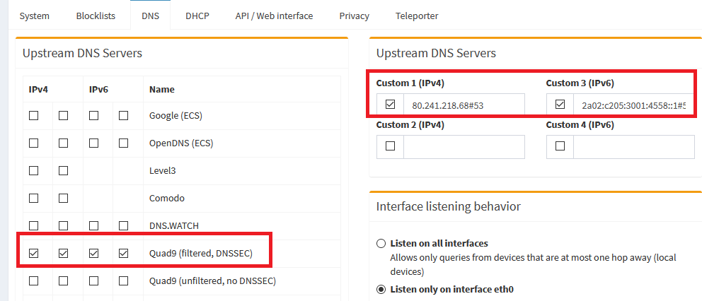 pihole dns server config